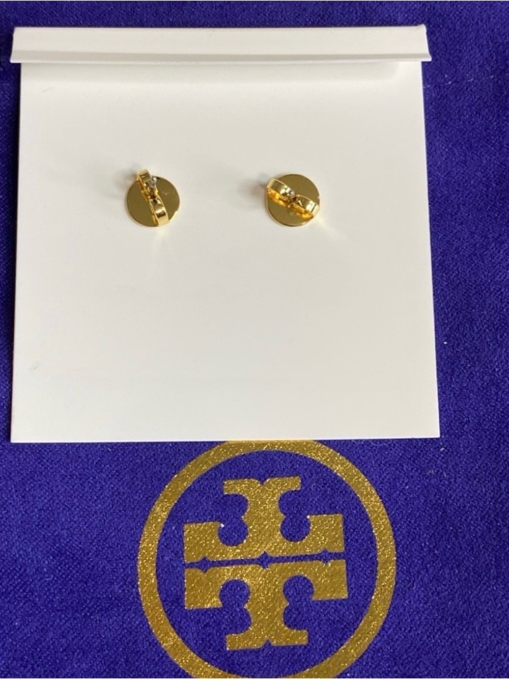 New Tory Burch Gold Stud Logo Earrings With Pouch - Picture 3 of 4